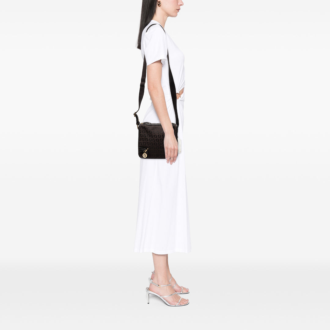 Fendi Small Zucchino Toile F Charm Sac porté croisé