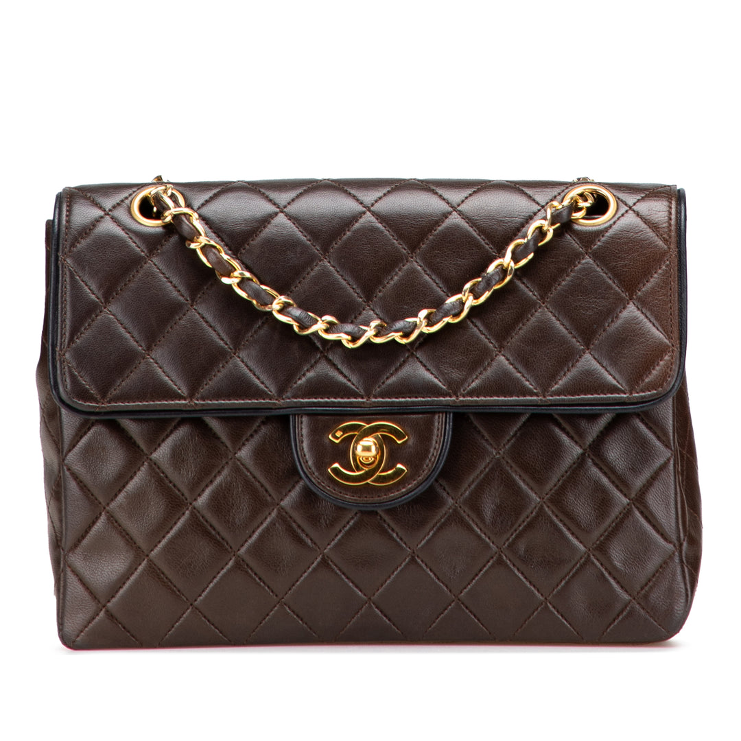 CC Quilted Lambskin Single Flap Brown - Gaby Paris