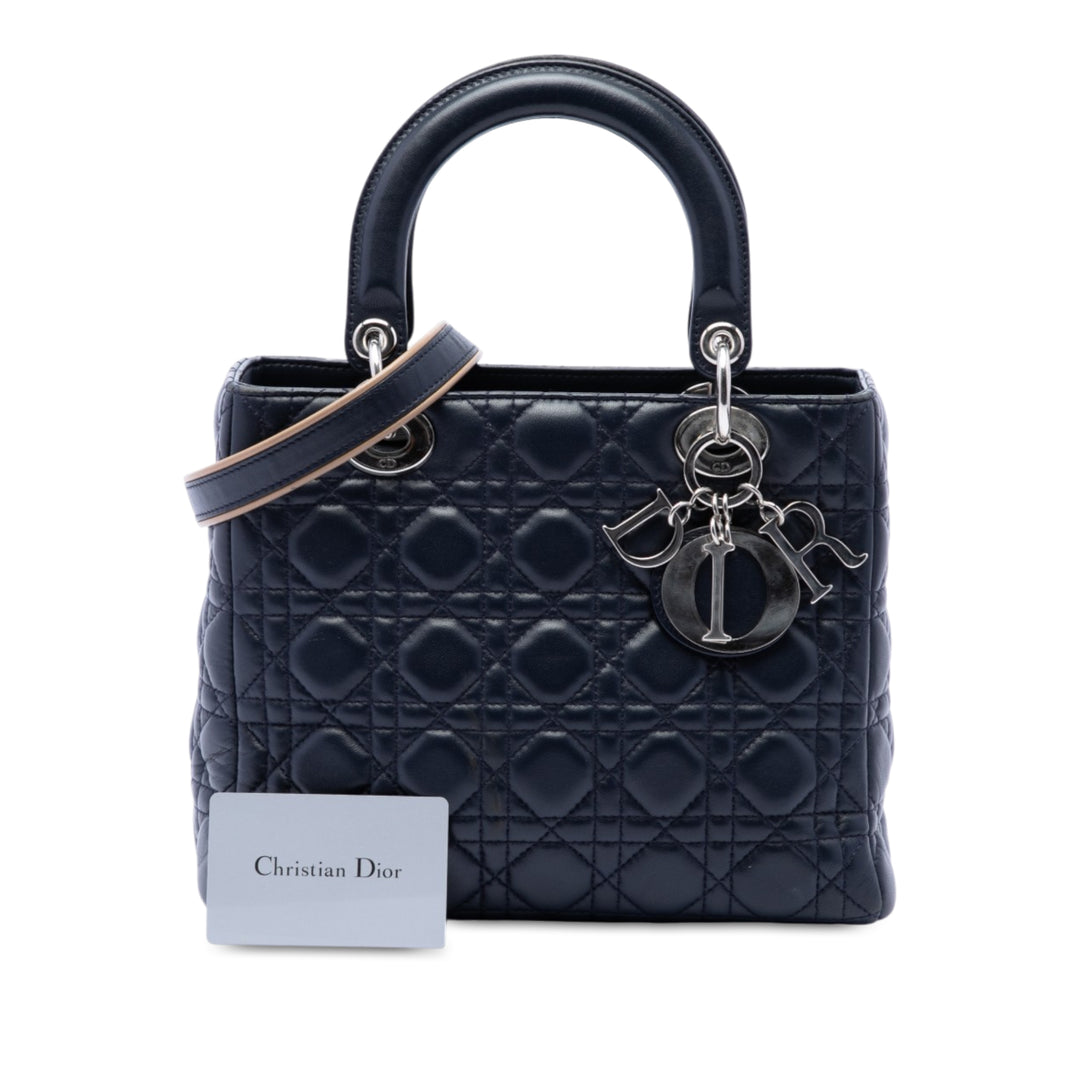 Lady Dior Cannage Moyen Cuir d'agneau Noir