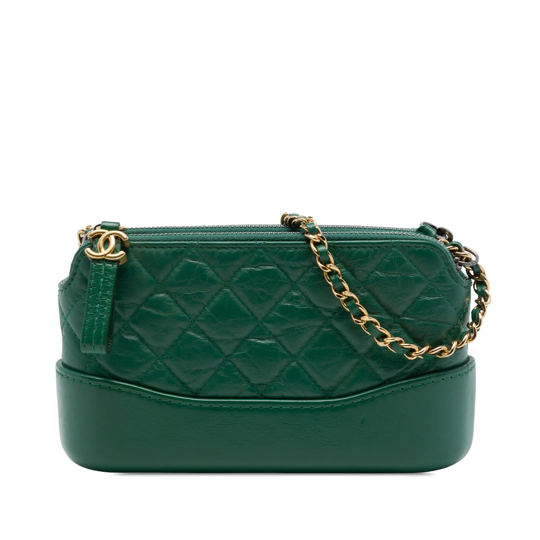 vieilli Gabrielle Double Zippé Pochette avec chaîne Cuir de veau Vert