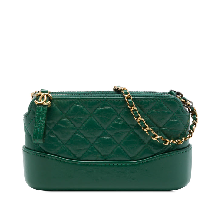 vieilli Gabrielle Double Zippé Pochette avec chaîne Cuir de veau Vert