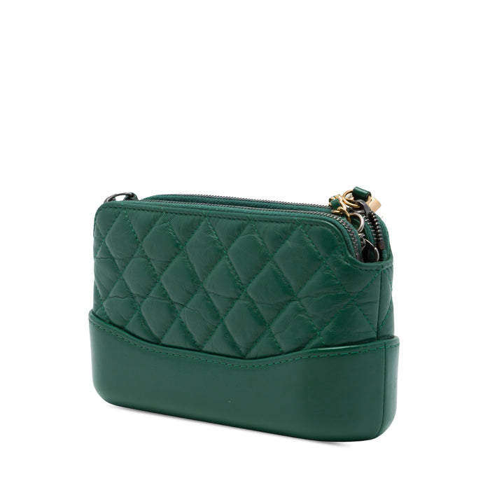 vieilli Gabrielle Double Zippé Pochette avec chaîne Cuir de veau Vert