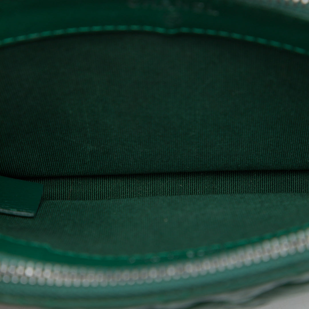 vieilli Gabrielle Double Zippé Pochette avec chaîne Cuir de veau Vert