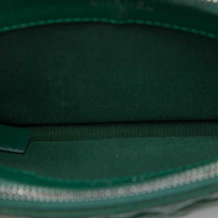 vieilli Gabrielle Double Zippé Pochette avec chaîne Cuir de veau Vert