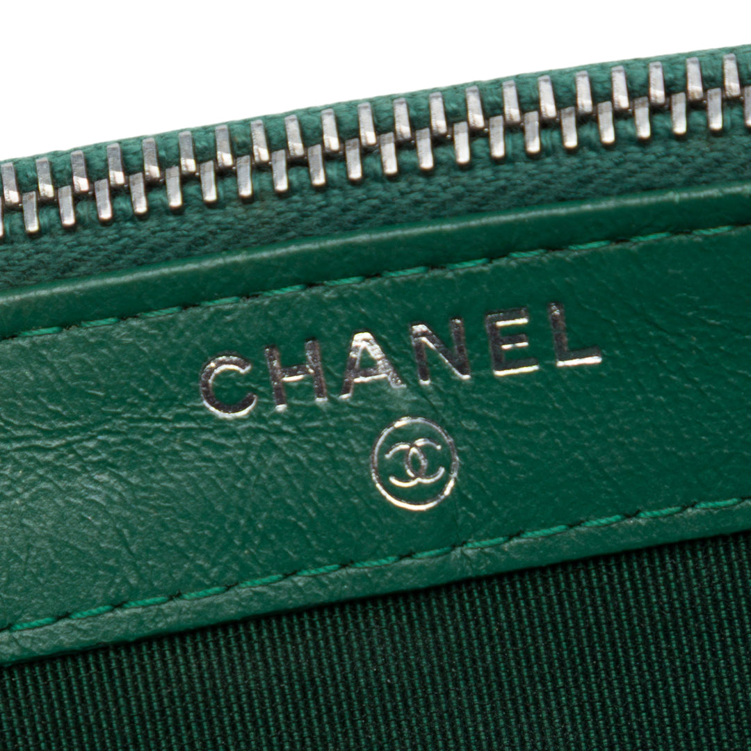 vieilli Gabrielle Double Zippé Pochette avec chaîne Cuir de veau Vert