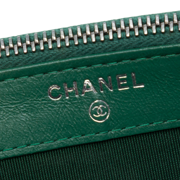 vieilli Gabrielle Double Zippé Pochette avec chaîne Cuir de veau Vert
