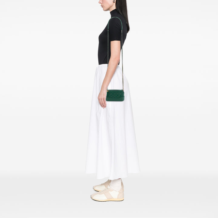vieilli Gabrielle Double Zippé Pochette avec chaîne Cuir de veau Vert