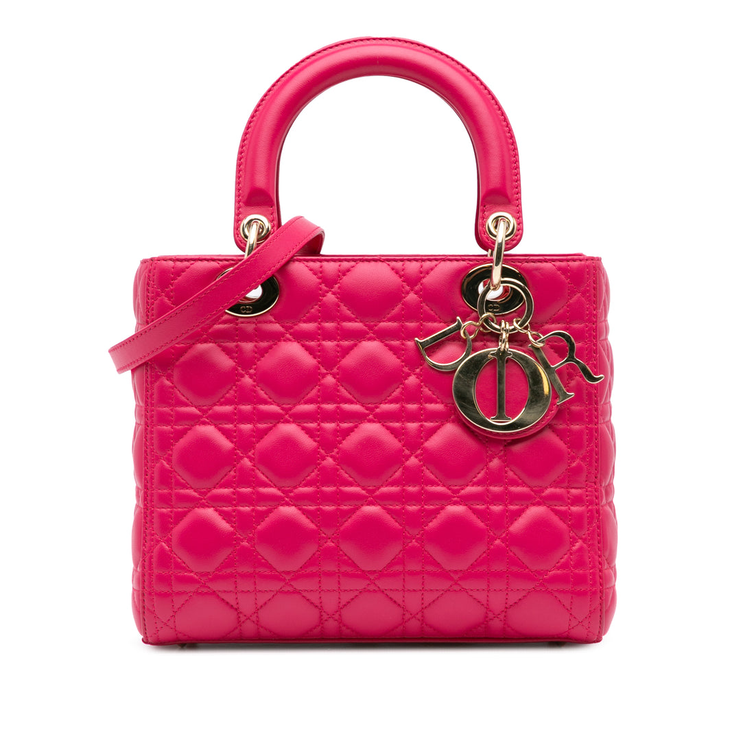 Medium Lambskin Cannage Lady Dior Pink - Gaby Paris