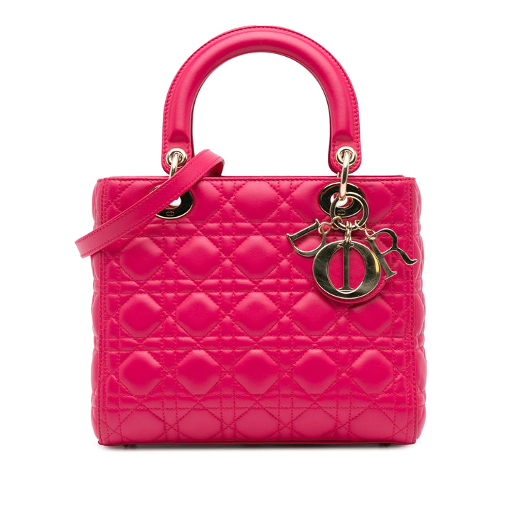 Medium Lambskin Cannage Lady Dior Pink - Gaby Paris