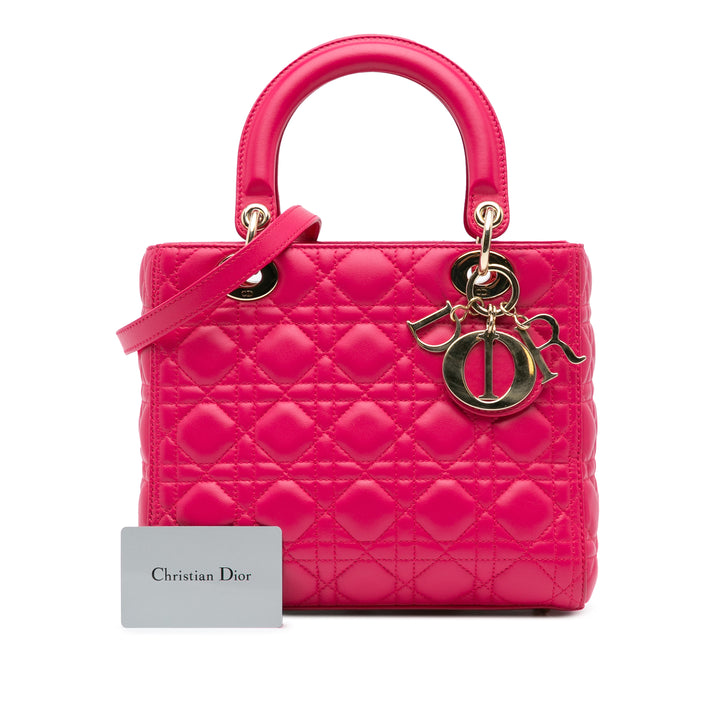 Medium Lambskin Cannage Lady Dior Pink - Gaby Paris