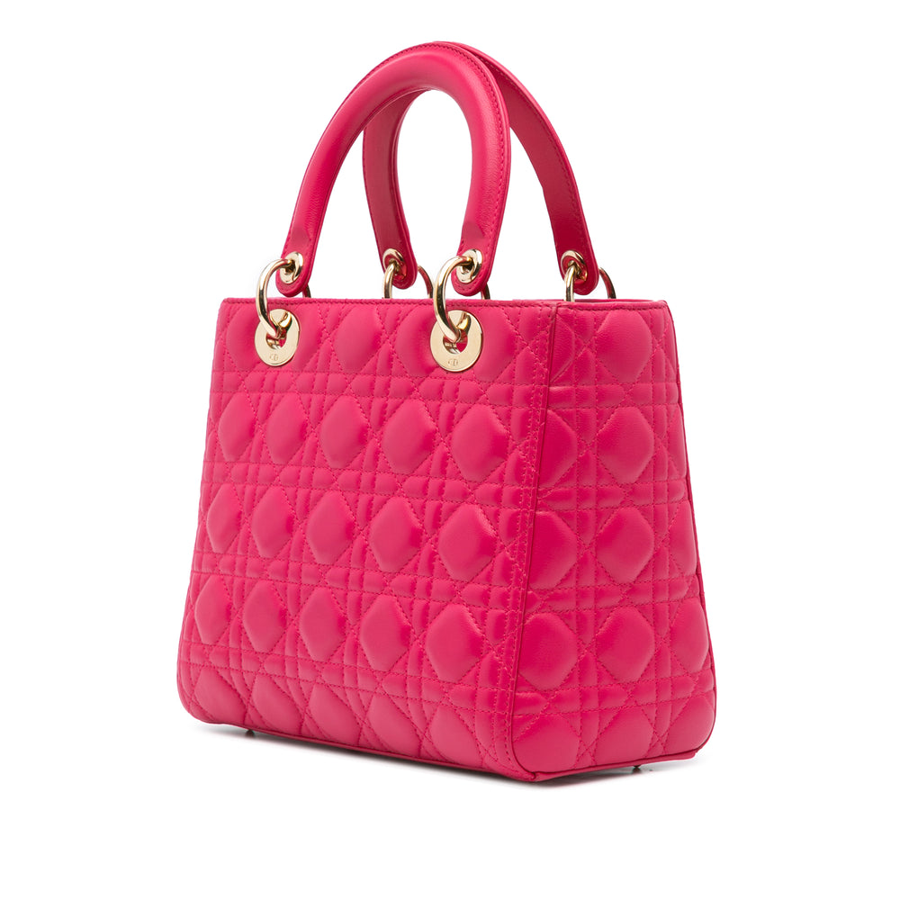 Medium Lambskin Cannage Lady Dior Pink - Gaby Paris