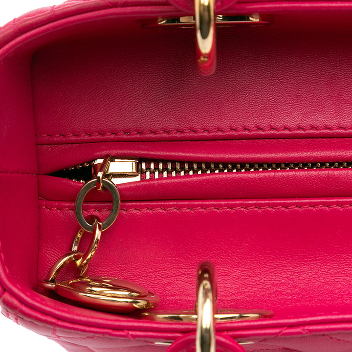 Medium Lambskin Cannage Lady Dior Pink - Gaby Paris
