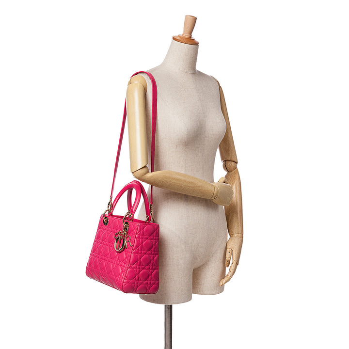 Medium Lambskin Cannage Lady Dior Pink - Gaby Paris
