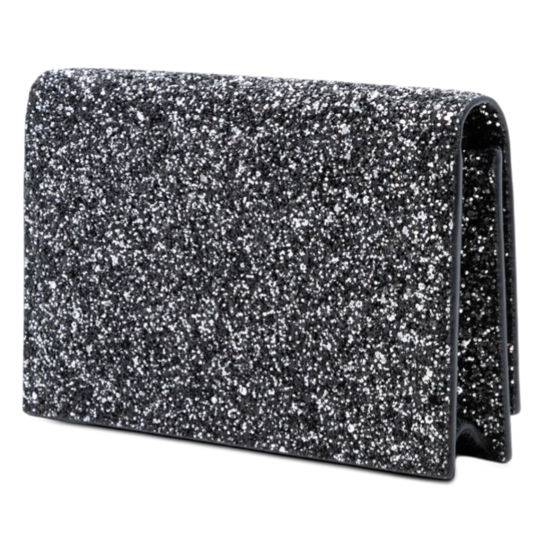 Saint Laurent Metallic Glitter Monogram Kate Pompon Chain Portefeuille