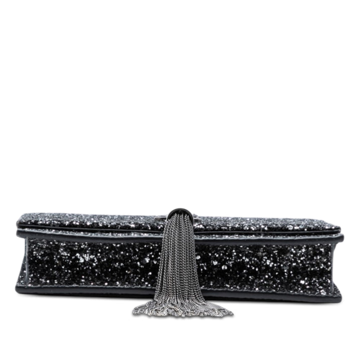 Saint Laurent Metallic Glitter Monogram Kate Pompon Chain Portefeuille