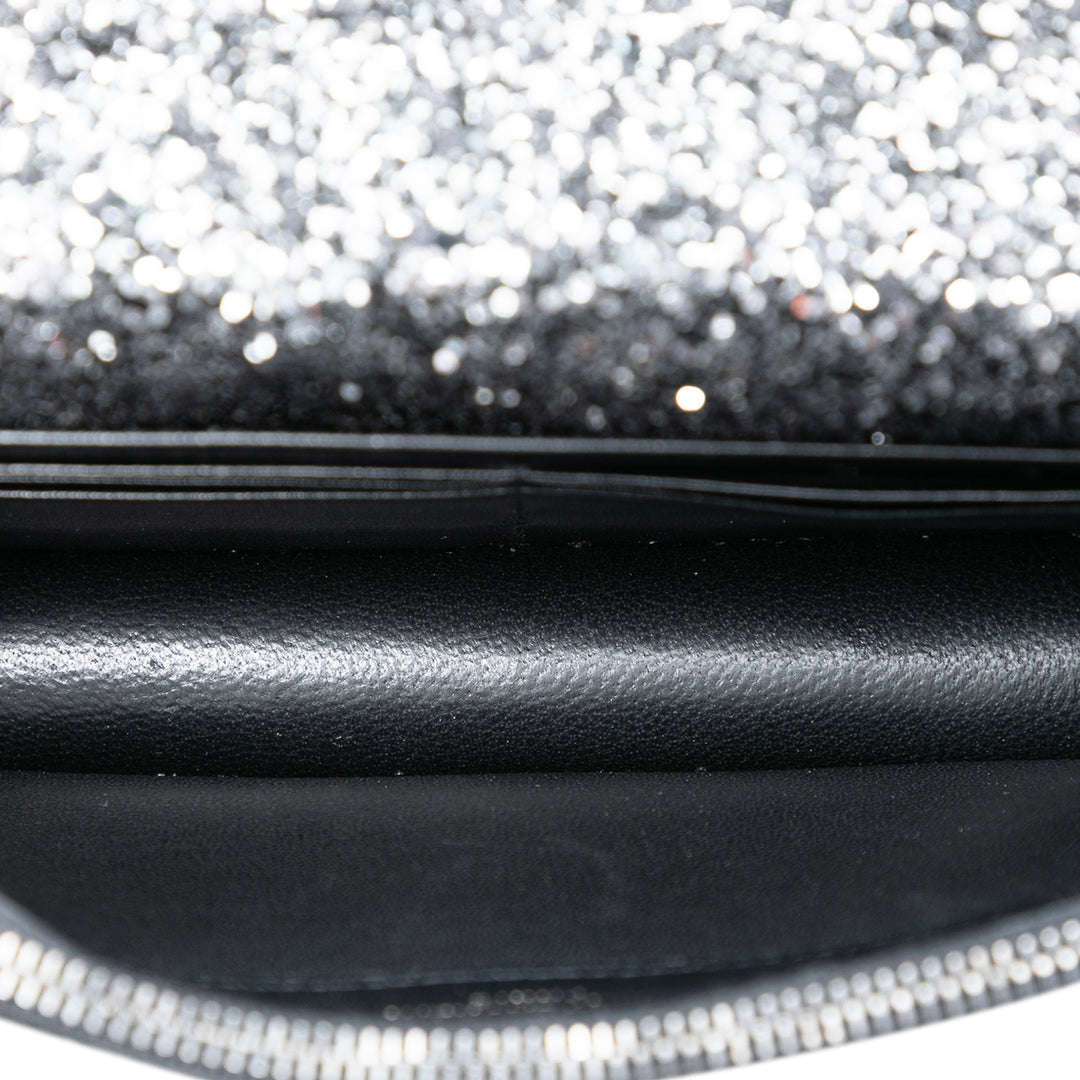 Saint Laurent Metallic Glitter Monogram Kate Pompon Chain Portefeuille