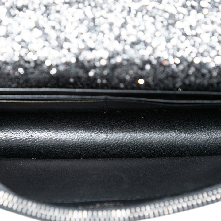 Saint Laurent Metallic Glitter Monogram Kate Pompon Chain Portefeuille