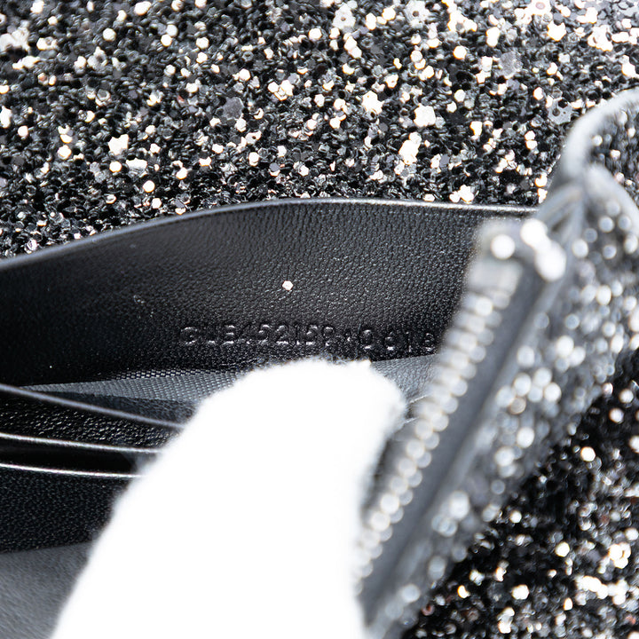 Saint Laurent Metallic Glitter Monogram Kate Pompon Chain Portefeuille