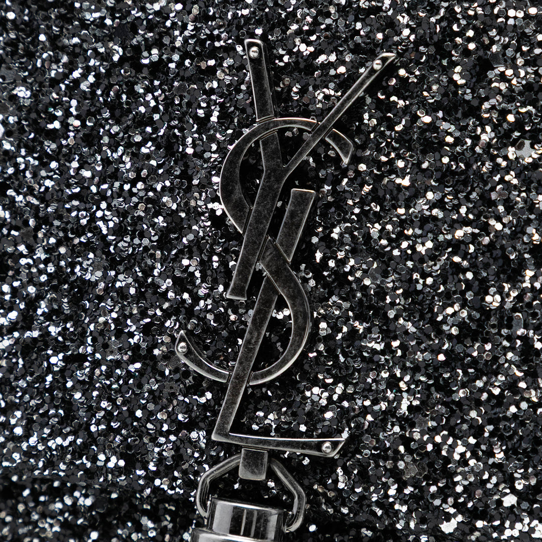 Saint Laurent Metallic Glitter Monogram Kate Pompon Chain Portefeuille