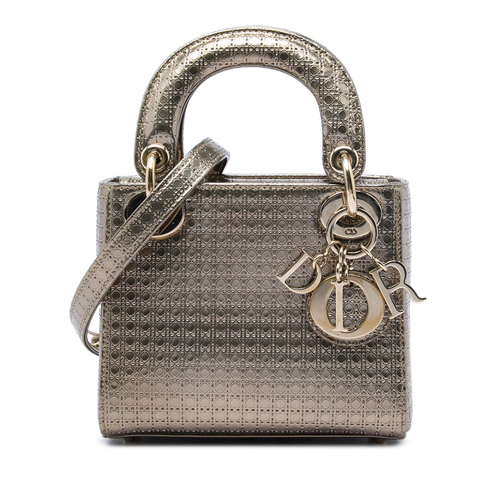 Dior Mini Metallic Cuir verni Microcannage Lady Dior