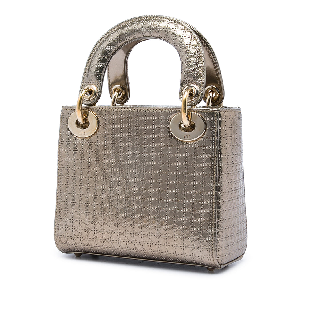 Dior Mini Metallic Cuir verni Microcannage Lady Dior