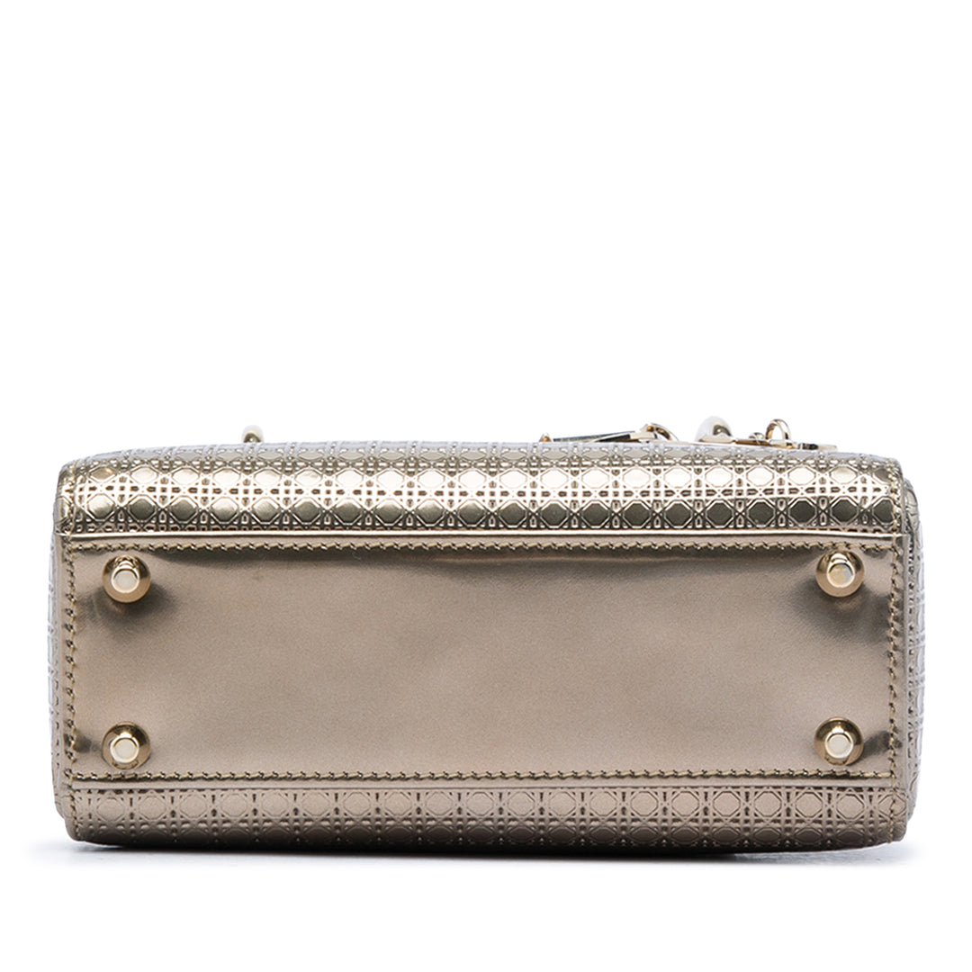 Dior Mini Metallic Cuir verni Microcannage Lady Dior
