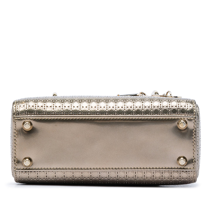 Dior Mini Metallic Cuir verni Microcannage Lady Dior