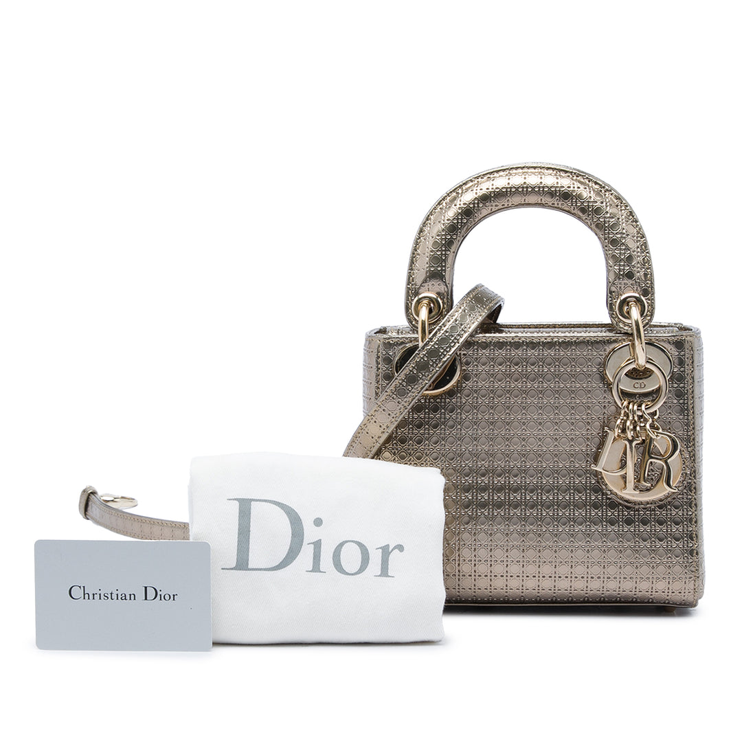 Dior Mini Metallic Cuir verni Microcannage Lady Dior