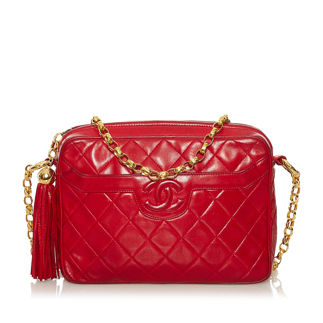 CC Quilted Lambskin Tassel Crossbody Bag Red - Gaby Paris