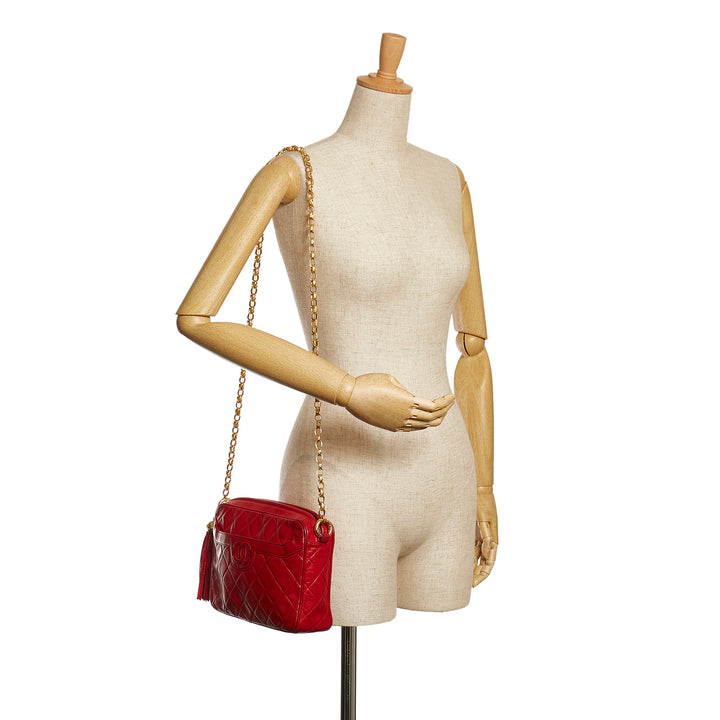 CC Quilted Lambskin Tassel Crossbody Bag Red - Gaby Paris