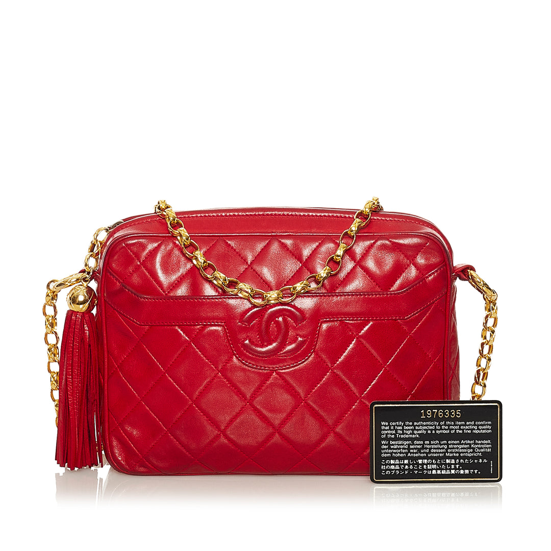 CC Quilted Lambskin Tassel Crossbody Bag Red - Gaby Paris