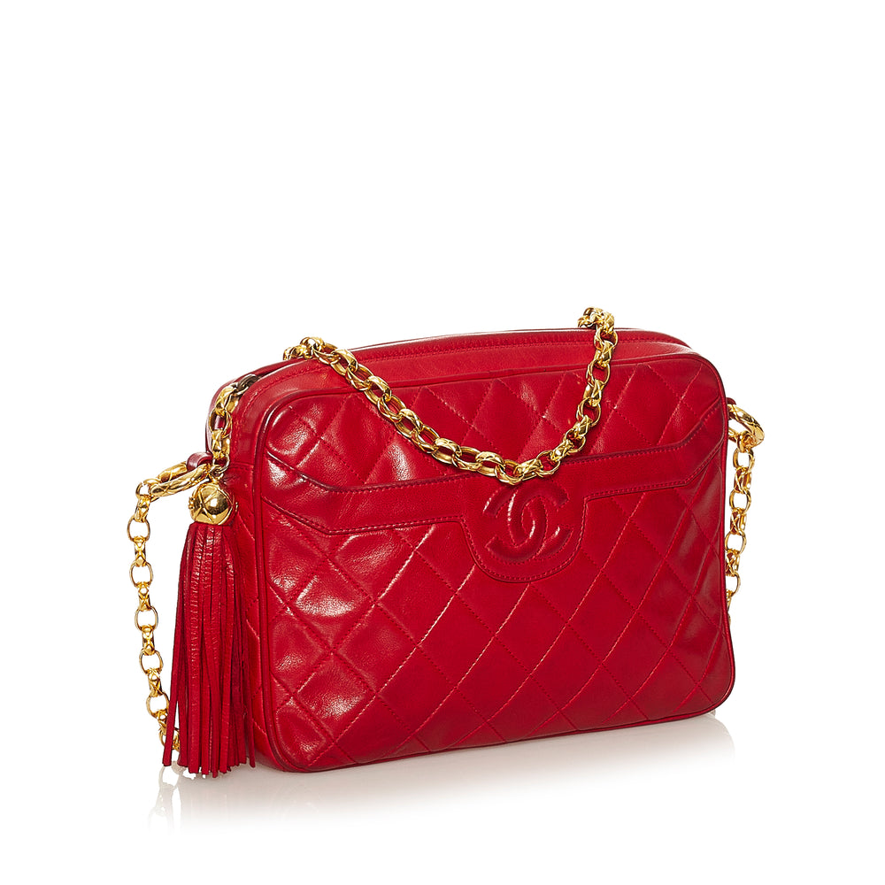 CC Quilted Lambskin Tassel Crossbody Bag Red - Gaby Paris