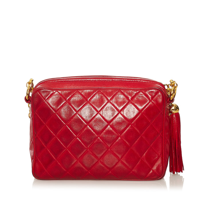 CC Quilted Lambskin Tassel Crossbody Bag Red - Gaby Paris