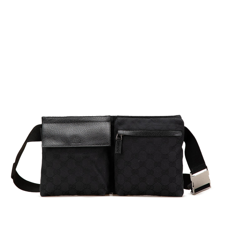 GG Canvas Double Pocket Belt Bag Black - Gaby Paris