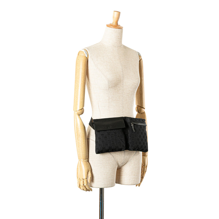GG Canvas Double Pocket Belt Bag Black - Gaby Paris