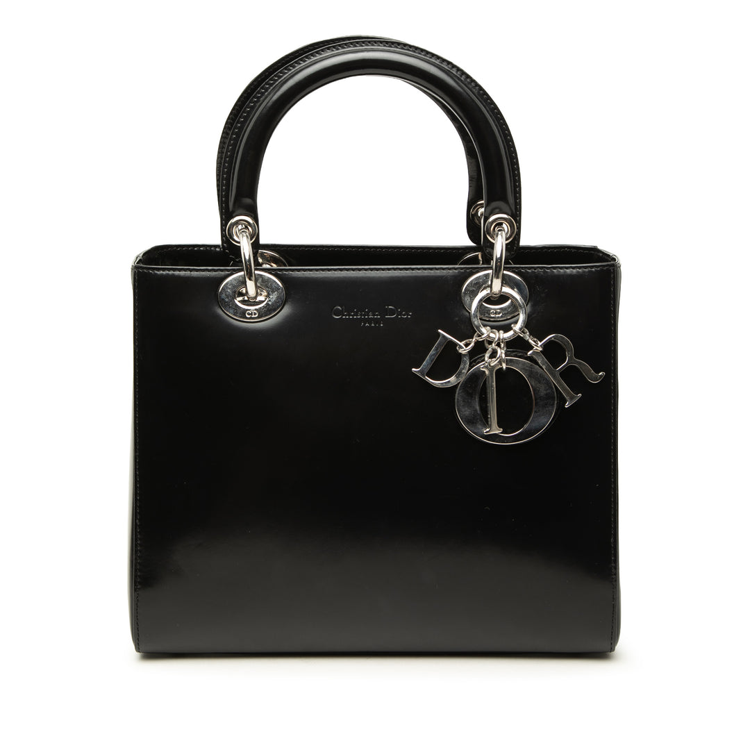 Dior Glacé Lady Dior Moyen Cuir de veau Noir – vue principale – GABY PARIS
