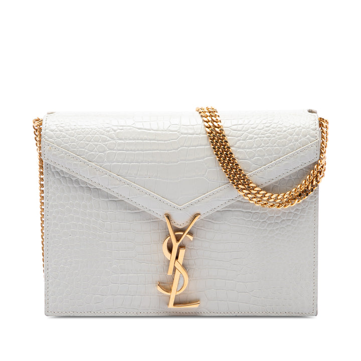 Saint Laurent Croc embossé Cassandra Fermoir Sac Blanc – vue principale – GABY PARIS