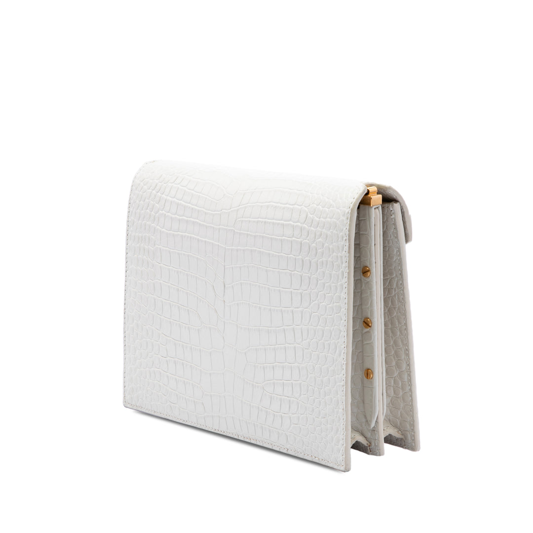Saint Laurent Croc embossé Cassandra Fermoir Sac Blanc – vue 2 – GABY PARIS