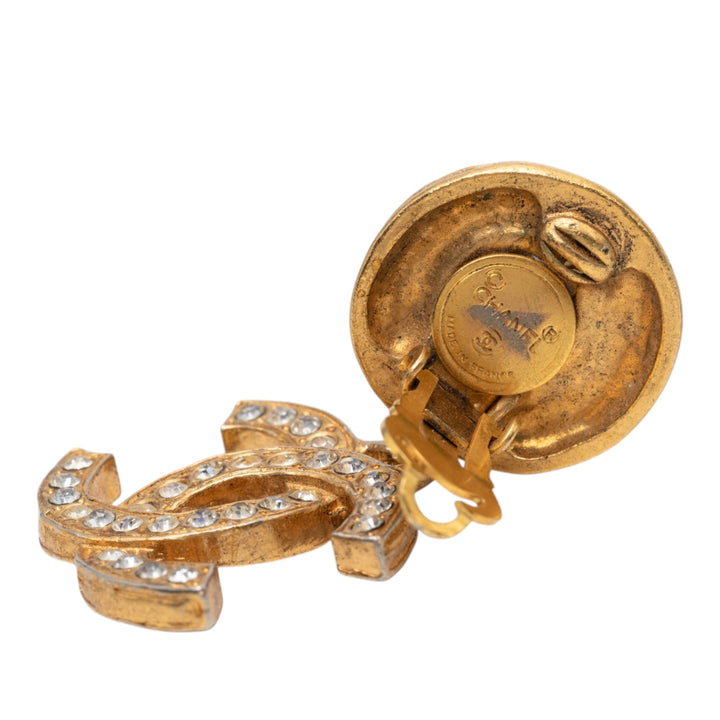 Chanel plaqué CC Strass pendantes Clip On Boucles d’oreilles