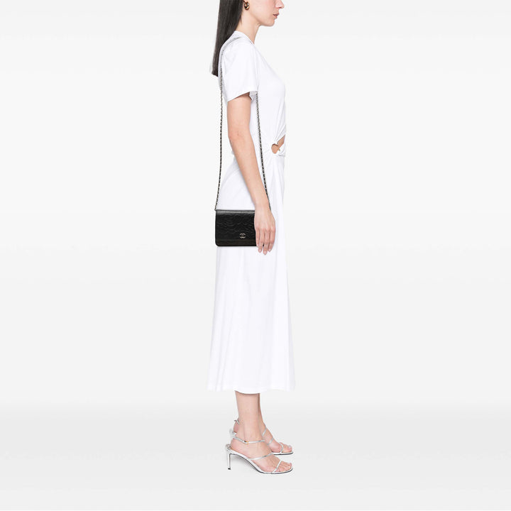 Chanel CC embossé Camellia Wallet on Chain Cuir d'agneau Noir – vue 6 – GABY PARIS