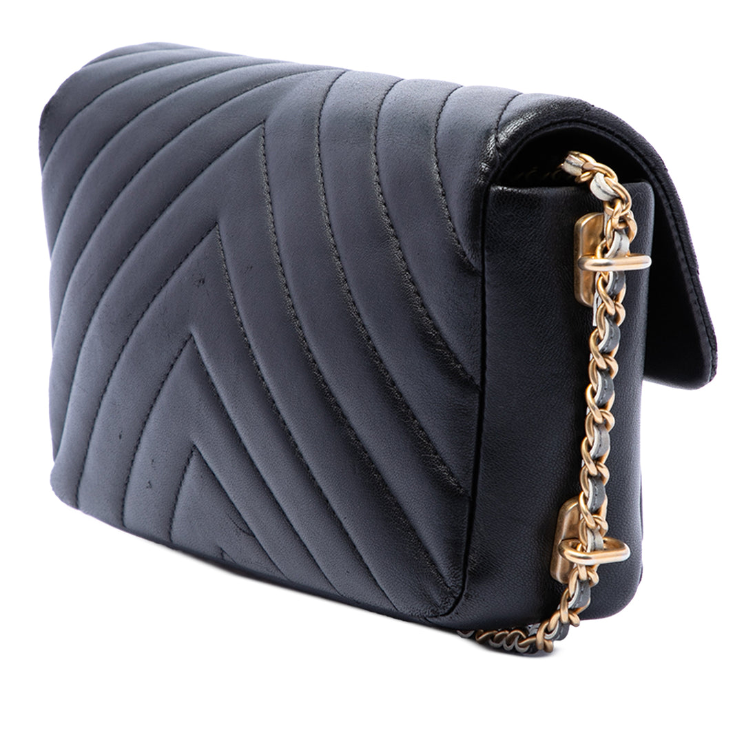 Chanel Mini Rectangular Chevron Cuir d’agneau Sac rond à chaîne à rabat