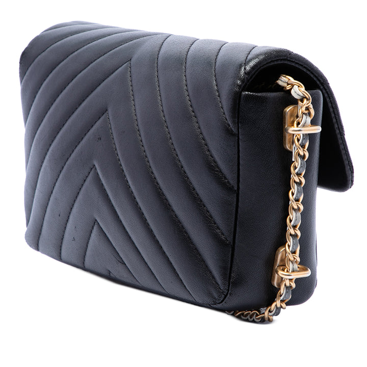 Chanel Mini Rectangular Chevron Cuir d’agneau Sac rond à chaîne à rabat