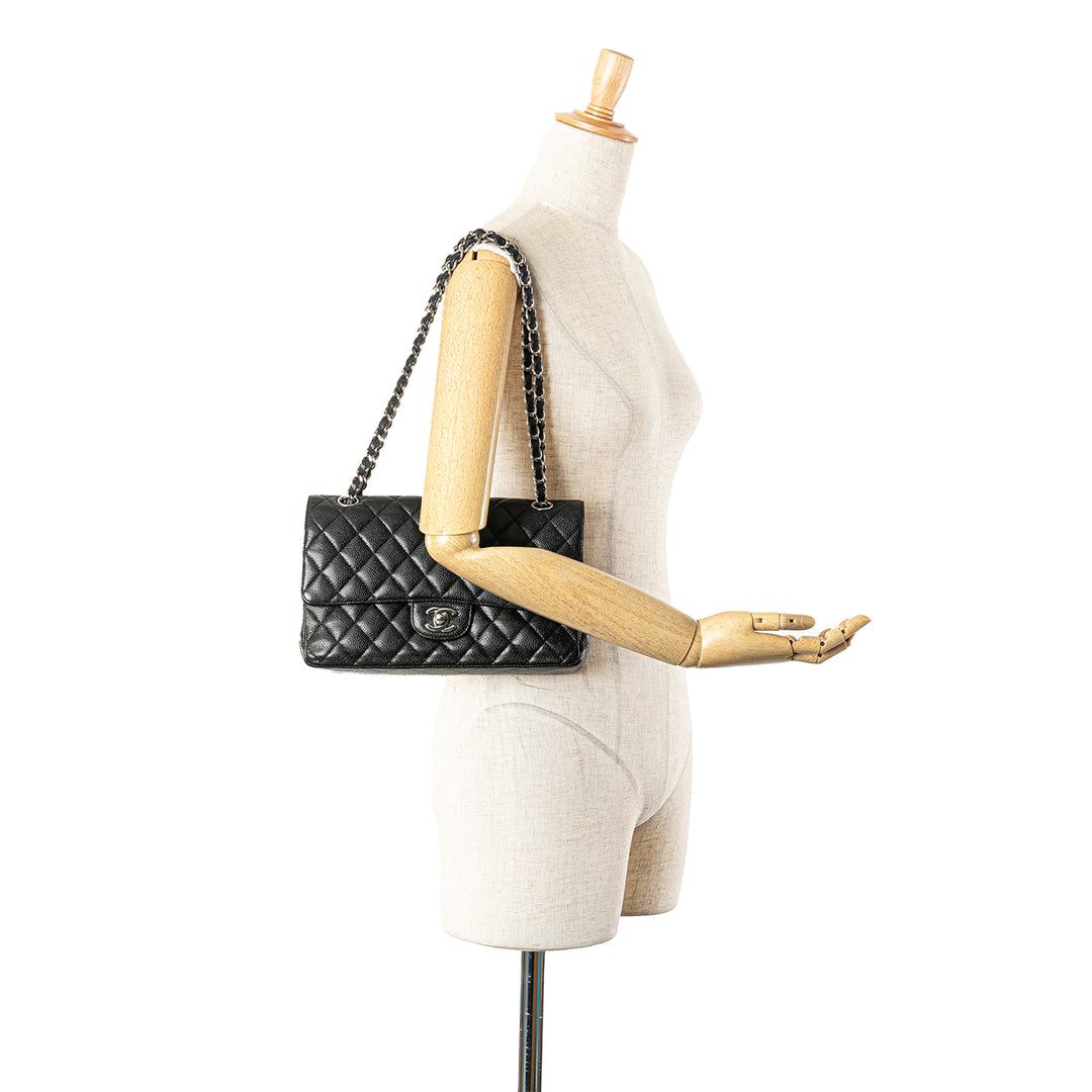 Medium Classic Caviar Double Flap Black - Gaby Paris