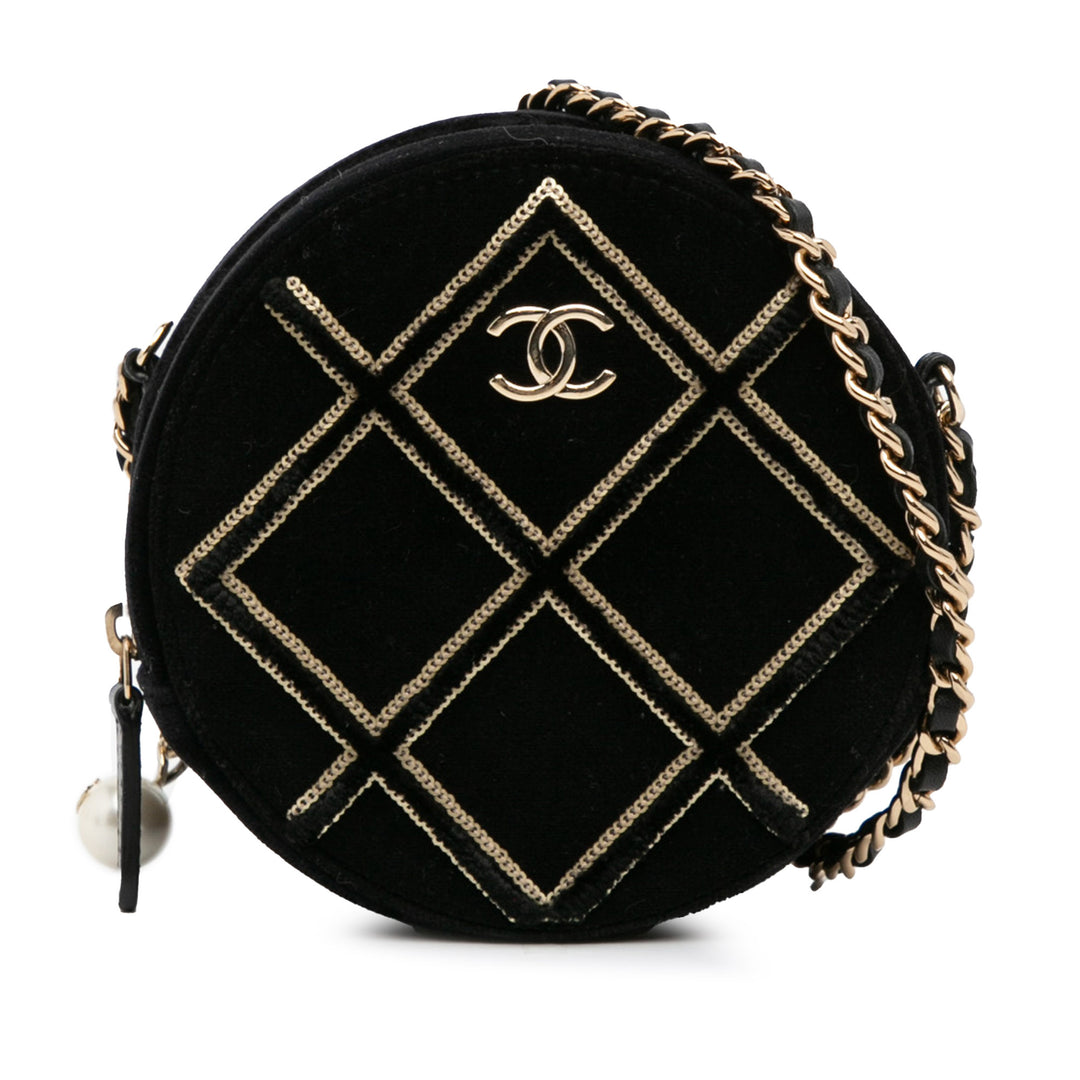 Velvet Pearl Sequin Round Crossbody Black - Gaby Paris