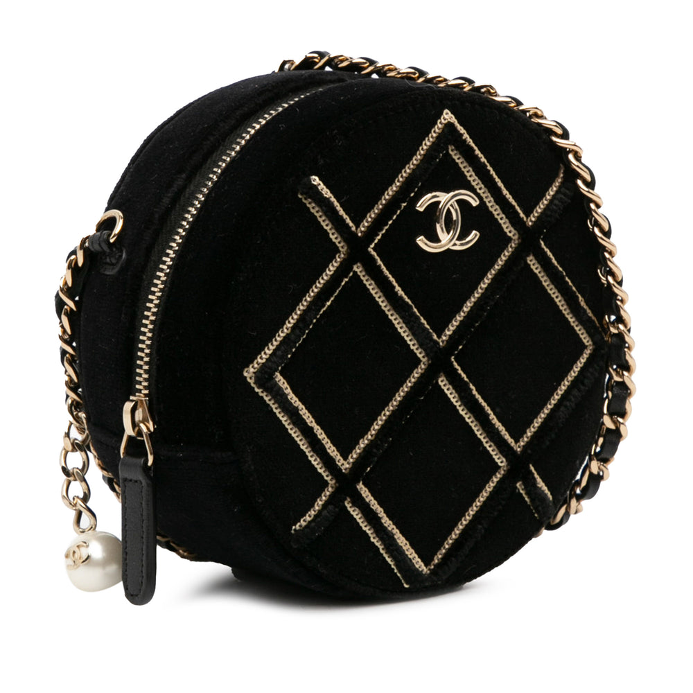 Velvet Pearl Sequin Round Crossbody Black - Gaby Paris