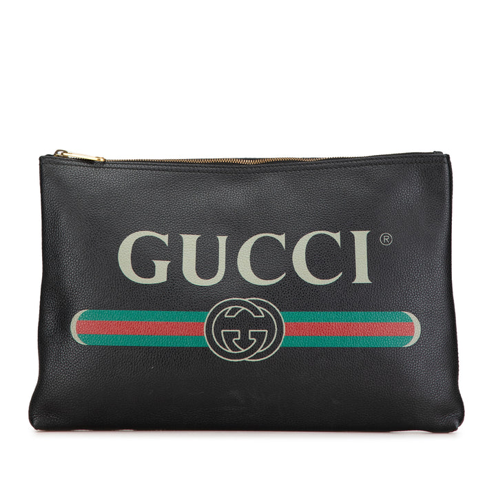 Leather Logo Clutch Bag Black - Gaby Paris