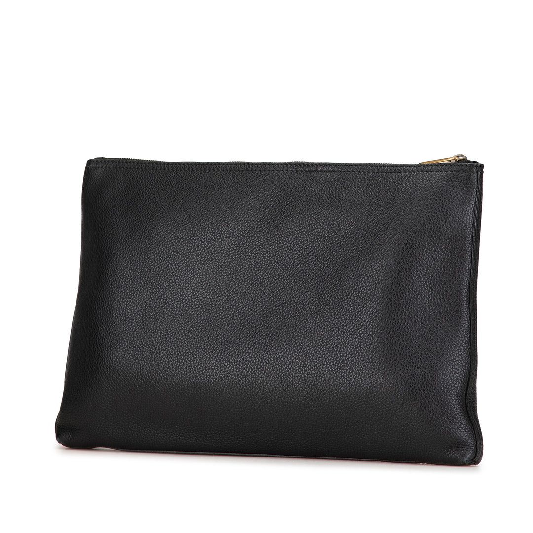 Leather Logo Clutch Bag Black - Gaby Paris