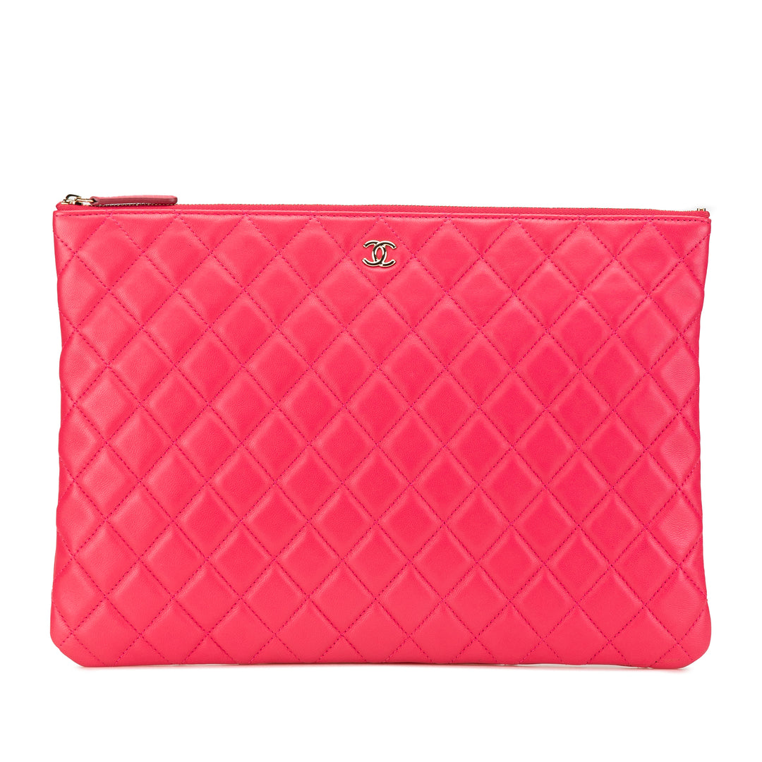 Large Quilted Lambskin O Case Clutch Pink - Gaby Paris