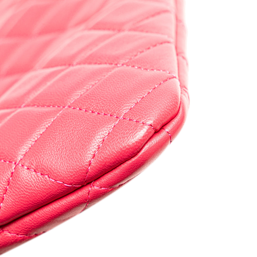 Large Quilted Lambskin O Case Clutch Pink - Gaby Paris