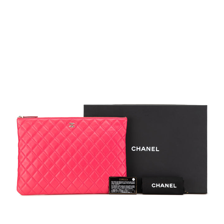 Large Quilted Lambskin O Case Clutch Pink - Gaby Paris